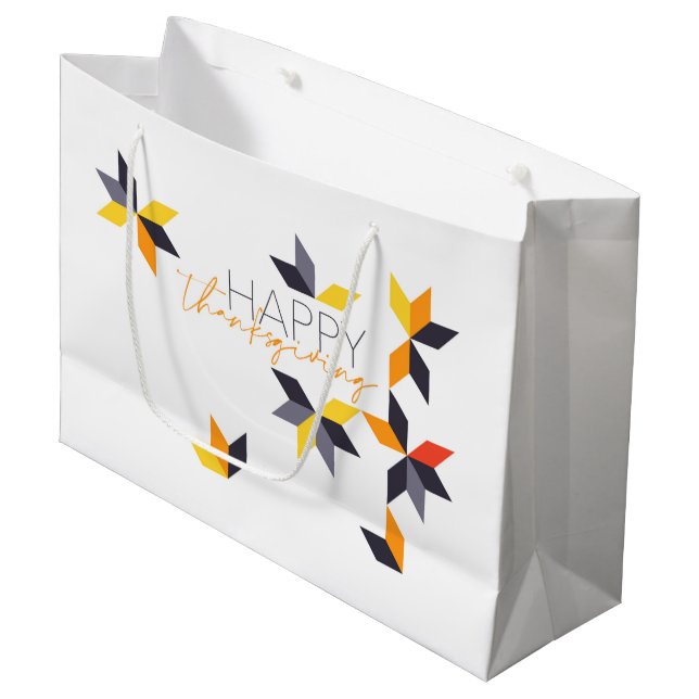 Modern, cheerful design of Happy Thanksgiving Large Gift Bag (Front Angled)