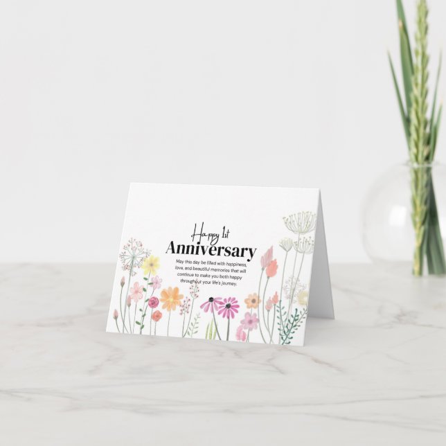 Modern Cheerful Floral Wedding Anniversary Card (Front)