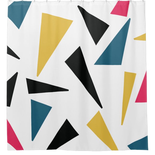 Modern, cheerful, fun, vibrant geometric pattern shower curtain (Front)