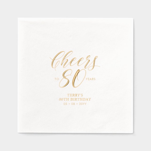 Modern Cheers 80th Birthday Party Foil Napkins (Front)