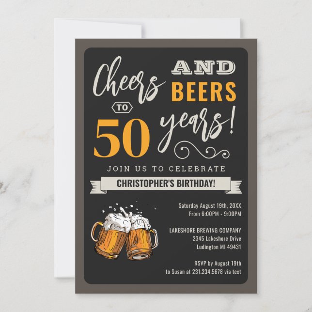 Modern Cheers and Beers 50th Birthday Invitation (Front)