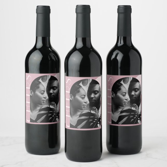 Modern Cheers Arch Photo Wedding  Wine Label (Bottles)