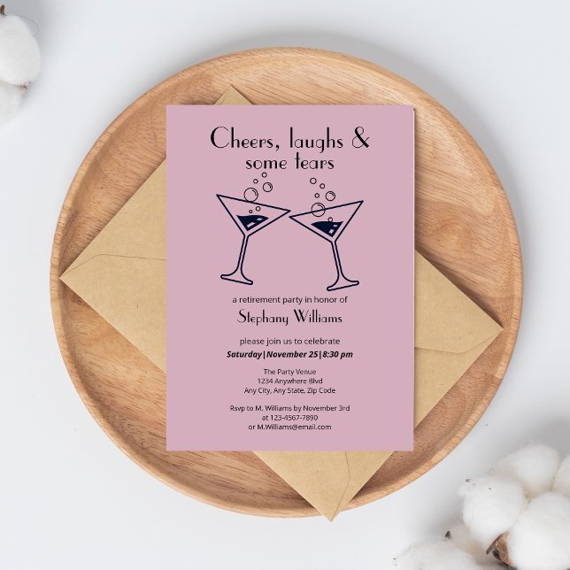 Modern Cheers Laughs Tears Cocktail Retirement Invitation (Creator Uploaded)