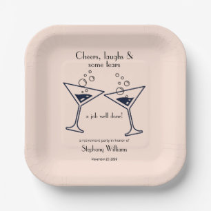 Modern Cheers Laughs Tears Cocktail Retirement Paper Plate