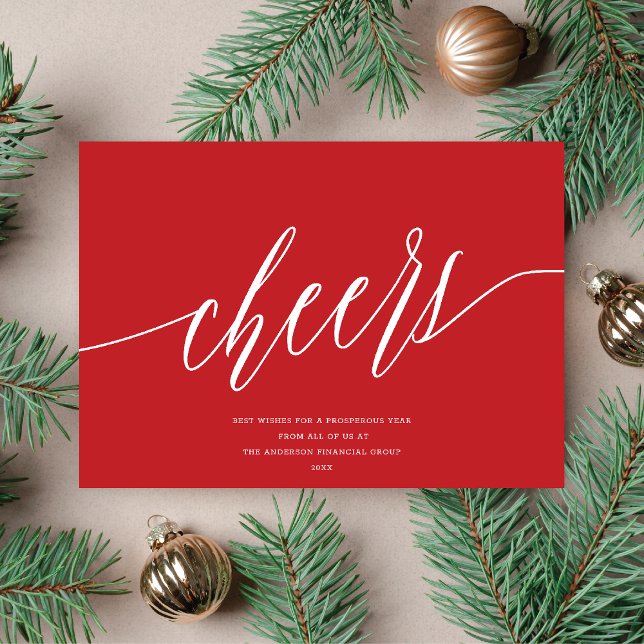 Modern Cheers Non-Photo Business Holiday Card Red (Creator Uploaded)