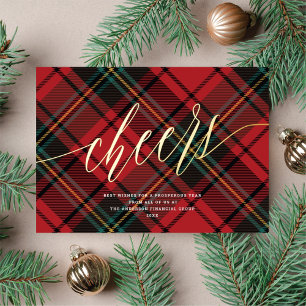 Modern Cheers Red Tartan Non-Photo Business Gold