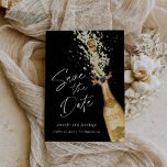 Modern Cheers Save the Date Card<br><div class="desc">Modern Black and Gold Cheers Save the Date Card. Designed with a beautiful watercolor Gold Champagne Bottle.  Matching items in our store Cava Party Design.</div>