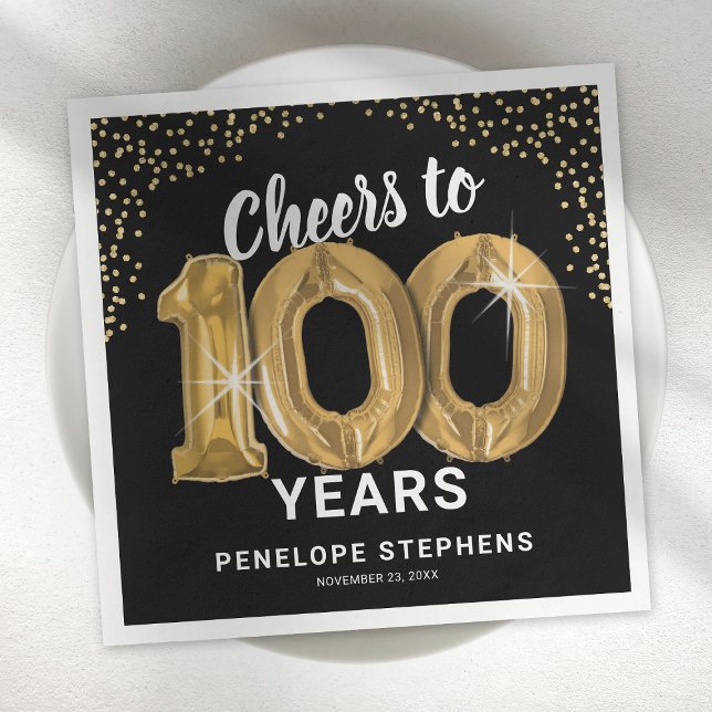 Modern Cheers to 100 Years Birthday Napkins (Creator Uploaded)