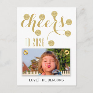 Modern cheers to 2015 gold balls New Year photo Holiday Postcard