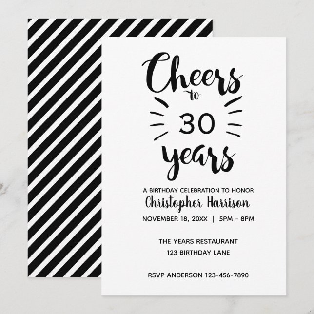 Modern Cheers to 30 Years Birthday Invitation (Front/Back)