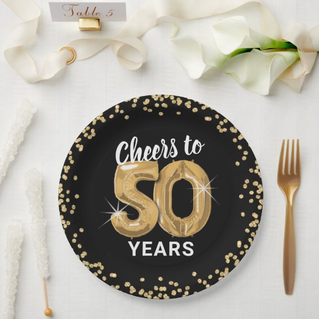 Modern Cheers to 50 Years Birthday Paper Plate (Wedding)