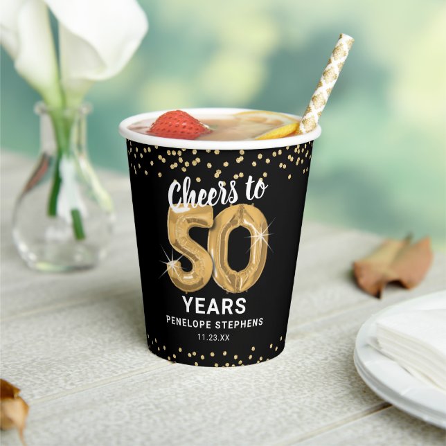 Modern Cheers to 50 Years Birthday Party Paper Cups (Insitu)