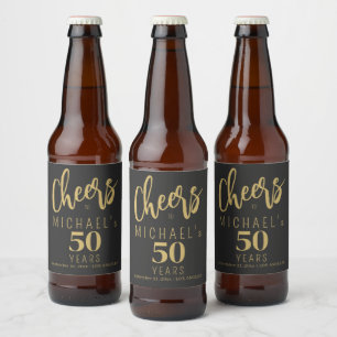 Modern cheers to 50 years gold black birthday beer bottle label