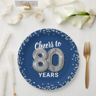 Modern Cheers to 80 Years Birthday Paper Plate