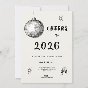 Modern Cheers to New Year 2026 Bold Typo Invitation