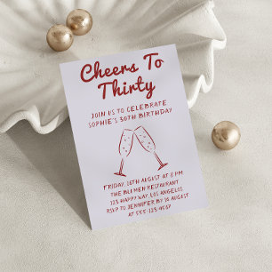 Modern “Cheers to Thirty” Wine 30th Birthday Party Invitation