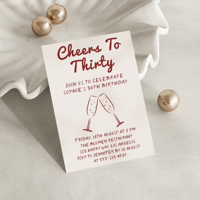 Modern “Cheers to Thirty” Wine 30th Birthday Party Invitation (Creator Uploaded)
