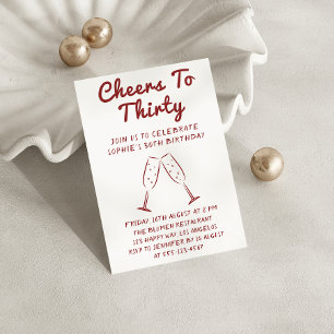 Modern “Cheers to Thirty” Wine 30th Birthday Party Invitation