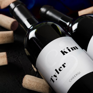 Modern cheers typography black and white wedding wine label