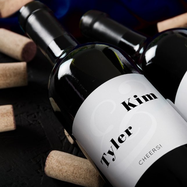 Modern cheers typography black and white wedding wine label (Creator Uploaded)