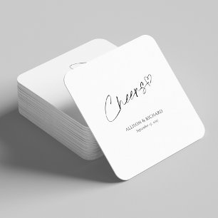 Modern Cheers Wedding Coaster Black & White Design
