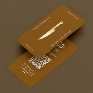 Modern Chef Gold Knife Butcher Caterer Brown Business Card