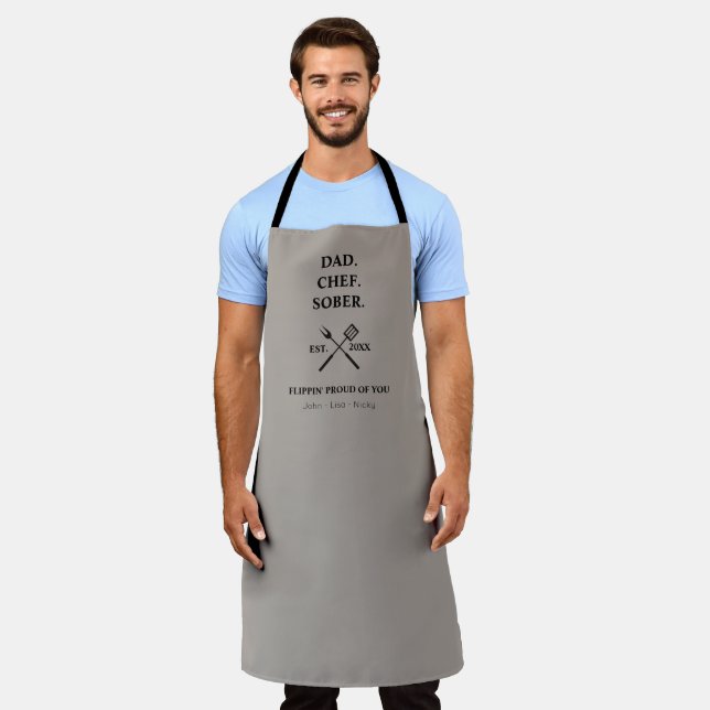 Modern Chef Sober Dad Proud Childrens Names BBQ Apron (Worn)
