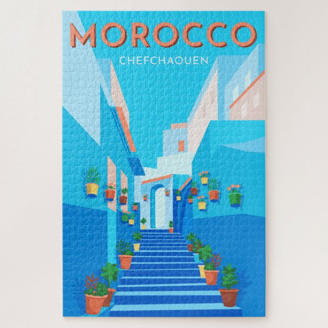 Modern Chefchaouen Morocco Travel Jigsaw Puzzle (Vertical)