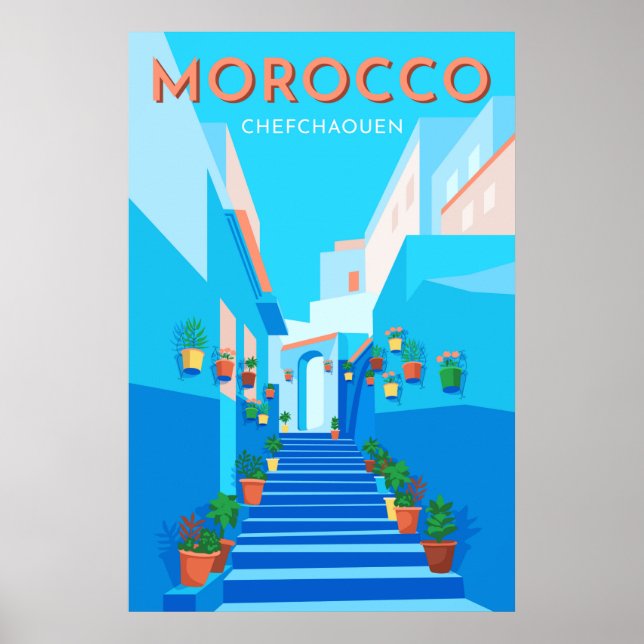 Modern Chefchaouen Morocco Travel Poster (Front)