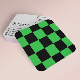 Modern Chequered Chequerboard Add Logo Black Green Square Business Card
