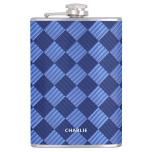 Modern Chequered Geometric Design With Name Hip Flask