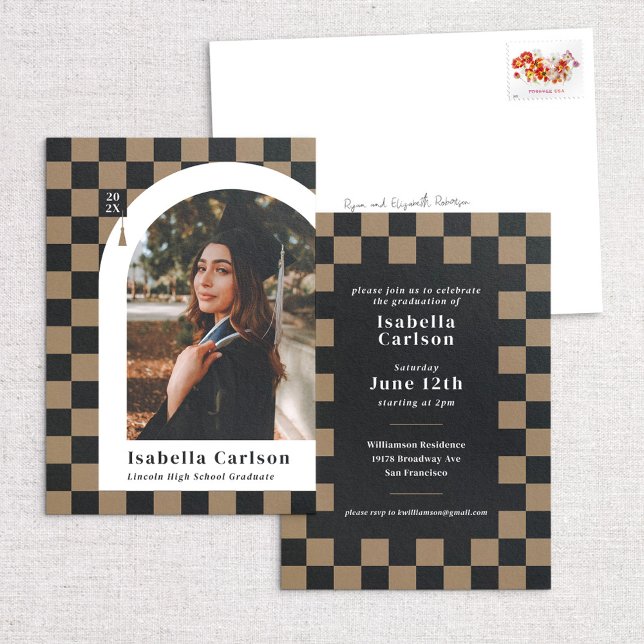 Modern Chequered Graduation Announcement & Invite (Creator Uploaded)