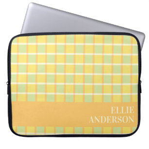Modern Chequered Green Yellow Orange Personalised Laptop Sleeve