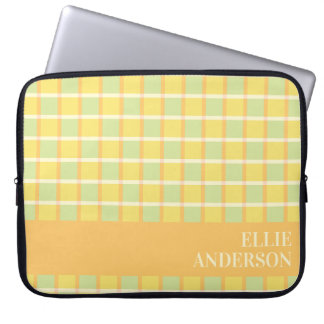 Modern Chequered Green Yellow Orange Personalised Laptop Sleeve