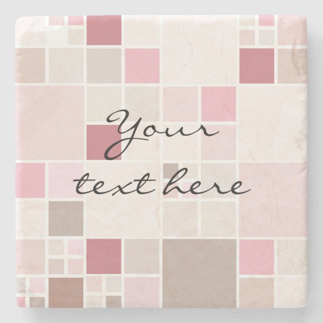 Modern Chequered Mosaic Pastel Pink Stone Coaster (Front)
