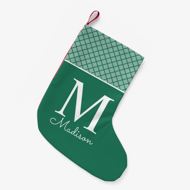 Modern chequered name monogram small christmas stocking (Front (Hanging))