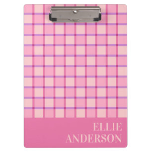Modern Chequered Pastel Pink Purple Name Clipboard