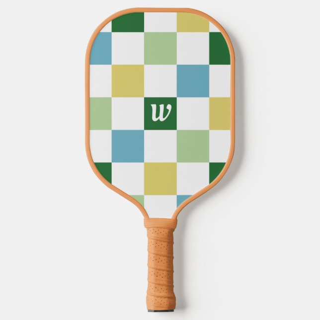 Modern Chequered Pattern Monogram Pickleball Paddl Paddle (Front)