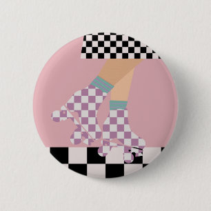 Modern Chequered Roller Skating Girl Art Checks  6 Cm Round Badge