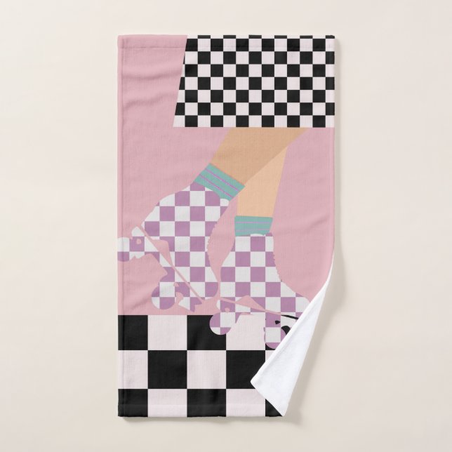 Modern Chequered Roller Skating Girl Art Checks   Hand Towel (Hand Towel)