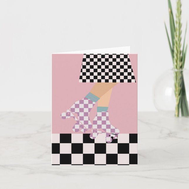 Modern Chequered Roller Skating Girl Art Checks    Invitation (Front)