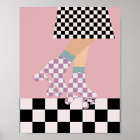 Modern Chequered Roller Skating Girl Art Checks 