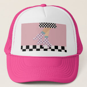 Modern Chequered Roller Skating Girl Art Checks   Trucker Hat