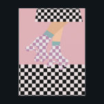Modern Chequered Roller Skating Girl Art  Postcard<br><div class="desc">Roller skater girl in checks on skirt, and lilac checkers on quads, roller skating on chequerboard pattern disco floor. Perfect abstract legs roller skates art for roller derby babe, woman, girl. Loveable roller skates pattern design on home decor, mugs, wrapping paper, etc. Roller skates art illustration design gift for daughter,...</div>
