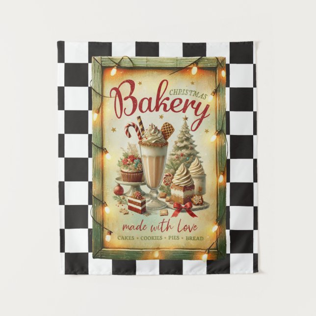 Modern chequered Rustic Chirstmas bakery  Tapestry (Front)