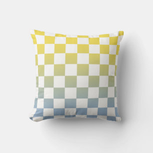Modern Chequered Yellow to Blue Gradient Pattern Cushion