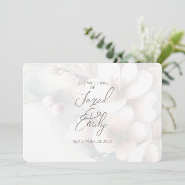 Modern Cherry Blossom Wedding Invitation QR Code (Standing Front)