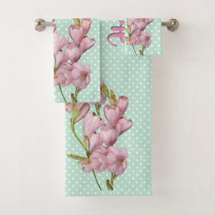 Modern Cherry Blossoms Mint Green Hello Beautiful! Bath Towel Set