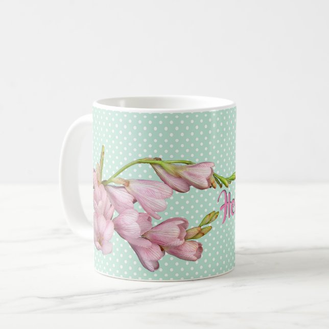 Modern Cherry Blossoms Mint Green Hello Beautiful! Coffee Mug (Front Left)