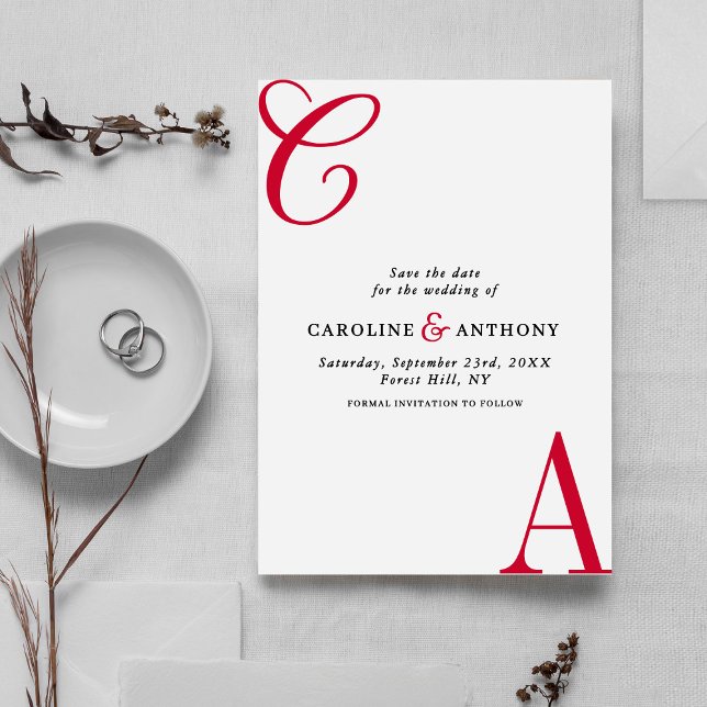 Modern Cherry Coded Minimalist Monogram Wedding Save The Date (Creator Uploaded)